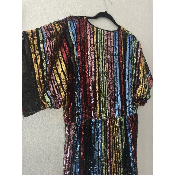 MNG Mango Multicolored Sequin Sheath Kimono Sleeve Party Cocktail Dress NWT - Picture 16 of 16